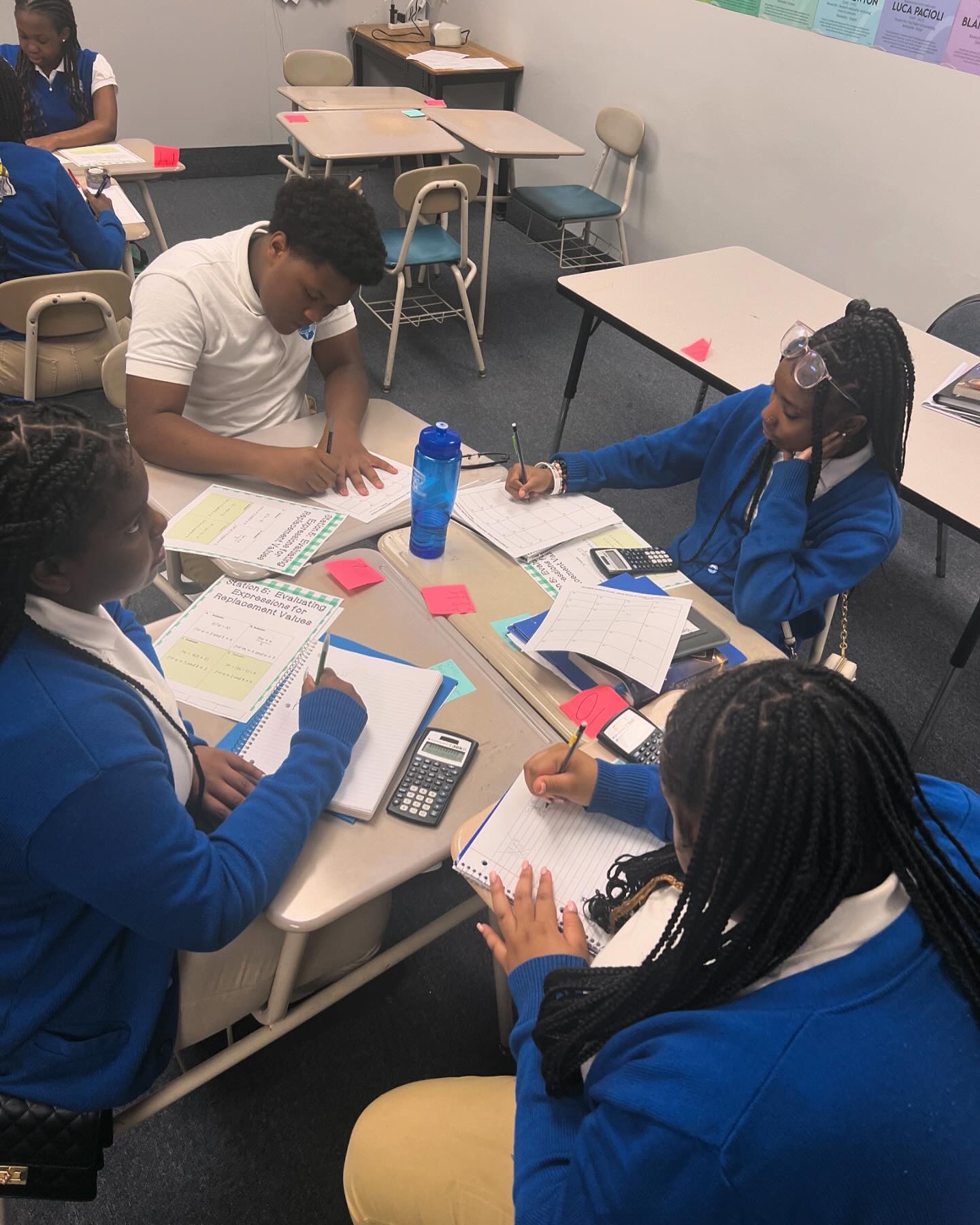 Students working in math class
